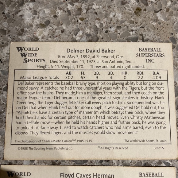 2 MINT RARE Hard to find Babe Herman and Delmer Baker MLB baseball cards - Picture 2 of 8